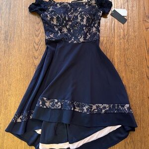 City Studio Navy‎ Lace Overlay off the shoulder Dress